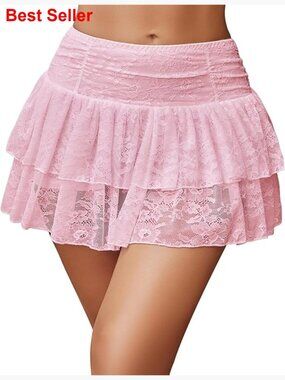 Y2K Lace Layered Mini Skirt High Waist Ruffle Skort